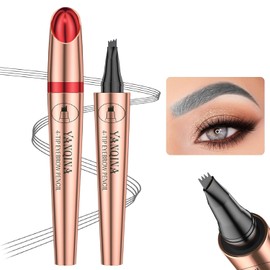 3D Microblading Cejas Tatuaje Lápiz 4 Tenedor Tip, lápiz de cejas fino impermeable, antimanchas de larga duración, crea cejas naturales, Magic Lápiz de cejas adecuado para principiantes（Gris）