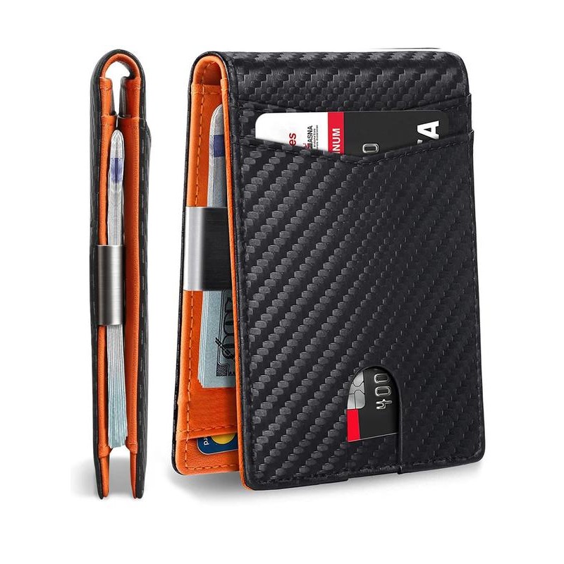 Men's Carbon Fiber Pattern Wallet, Ultra-thin Minimalist Multi Card Slot