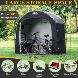 Happy Travel Bike Storage Shed Tent, Waterproof Portable Bicycle Cover with 30% More Top Storage Space for 2/3/4/5 Bikes,Clips Easy Setup Outdoor Sheds Shelter for Motorcycle, Garden Tools, Lawn Mower