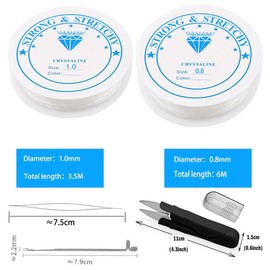 Elastic String for Bracelets，Premium Elastic Stretch Thread - 4 Rolls (2 x 0.5mm, 2 x 1.0mm) - Transparent Beading String with Needles. Elastic stringelastic，Perfect for Jewelry Making!