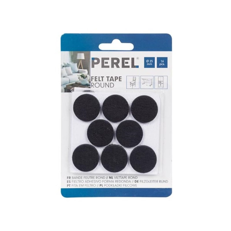 PEREL DTF2 Round Felt Pads, Diameter: 25 mm, Black (Pack