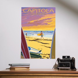 Lantern Press 16x24 Inch Giclee Print, Capitola, California, Surfers at Sunset
