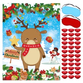Pin The Nose On The Reindeer Christmas Party Games, Christmas Activities Include Large Poster with Blindfold 36PCS Nose Stickers for Xmas Holiday Favors Birthday Party Supplies