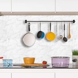 Dream Sticker Mosaic Tile Sticker, Waterproof, Heat-Resistant Up to 120℃, Perfect for Kitchen and Bathroom DIY, Subway Style, Large Size, SUB-08 (White Marble x Gray, 1 Piece)