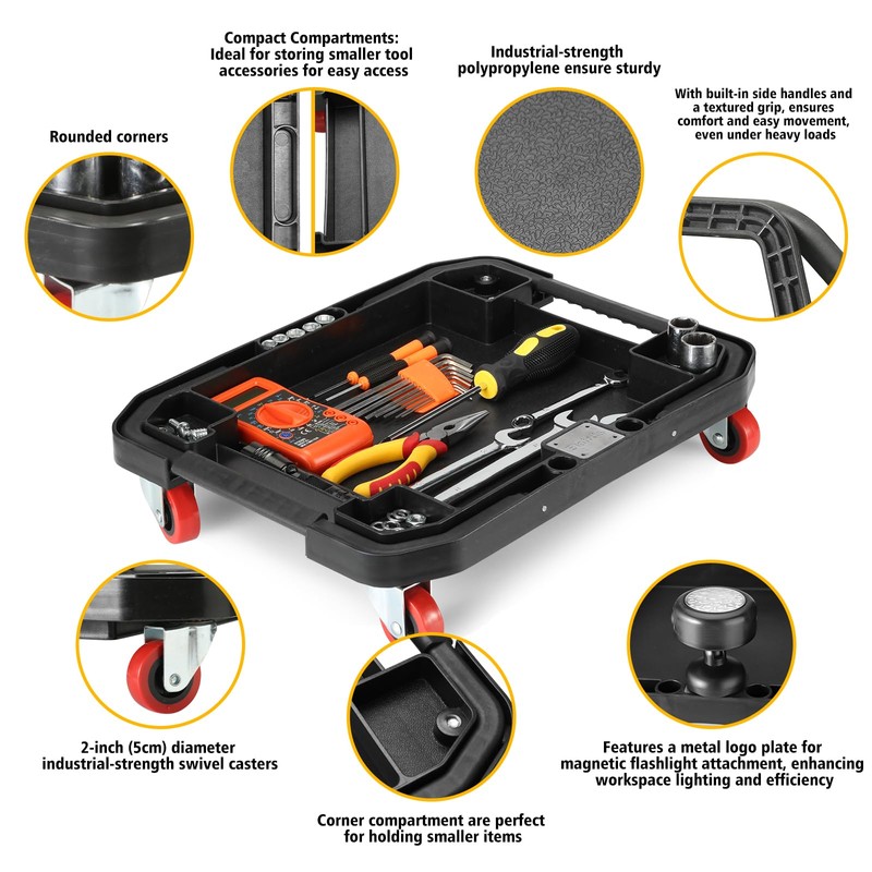 ELAFROS Tool Creeper Rolling Tool Tray With 4 Swivel Casters