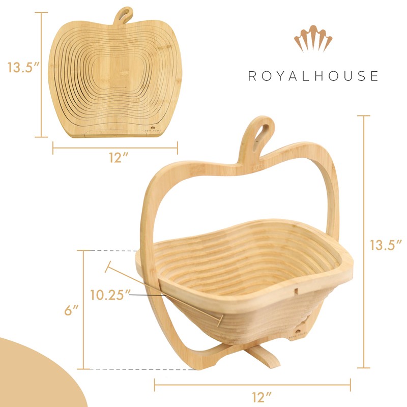 RoyalHouse Bamboo Foldable Fruit Bowl Apple Shape, Fruit & Vegetable