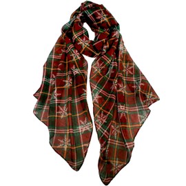 VIVIAN & VINCENT Holiday Gift Packed Soft Lightweight Sheer Fall Winter Christmas Scarf for Women Girls Teens Burgundy Red and Green Plaid Snowflake