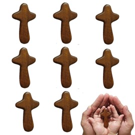 EAEDMY 8 Pieces Small Wooden Crosses for Pocket, Portable Pine Hand Held Cross Craft, Jesus Cross Prayer Cross for Religious Occasion or Communion, 2.44in (8pcs brown)