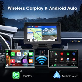 Portable Wireless Car Stereo with Apple CarPlay/Android Auto,7" HD Portable Touch Screen Car Radio Multimedia Player with Bluetooth, Navigation, Mirror Link for All Vehicles（No Backup Camera）