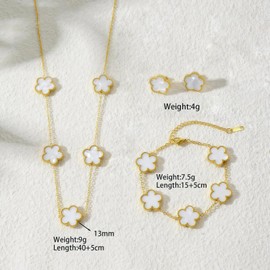 Golden Five-Leaf Clover Necklace, Bracelet, and Earrings Set, 18K Gold-Plated Necklace, Bracelet, and Earrings, Lucky Five-Leaf Clover and Three-Leaf Clover Pendant Necklace, Earrings, and Bracelet Set, Five-Leaf Clover Jewelry Gifts as Birthday Gifts