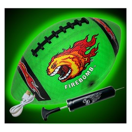 FIREBOMB LED FootBomb™ Football - Rechargeable Light-Up Football for Nighttime Fun, Rubber Size 6, Green Sports Ball for All Ages