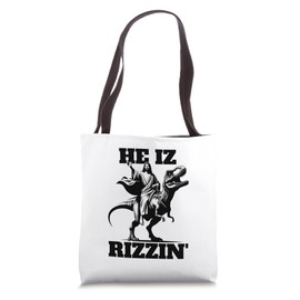 He Iz Rizzin Jesus Riding A T-Rex He Is Risen Jesus Easter Tote Bag