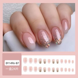 24Pcs Medium Press on Nails Almond Shape Fake Nails Gradient French Glue on Nails Gold Glitter Nail Design Glossy False Nails Full Cover Stick on Nails Cute Artificial Nails for Women DIY Nail Decor