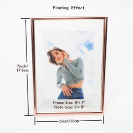 AhaGo Rose Gold Floating Frame (5"x7",Vertical, 2 Set) with "Heart" Style, For Picture Sizes (4x6, 3x5, 2x4), Tabletop Shelf Photo Frame, Classy Gift For Thanksgiving, Christmas, Home or Wedding