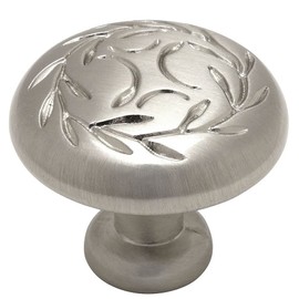 Cosmas 464SN Satin Nickel Leaf Cabinet Hardware Round Knob - 1-1/4" Inch Diameter