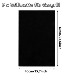 LDXDRU BBQ Grill Mat for Gas Grill 60 x 40 cm Set of 5 Non-Stick Grill Mats Teflon Grill Plate Gas Grill Foil Baking Mat Baking Paper Reusable for Charcoal Grill, Oven