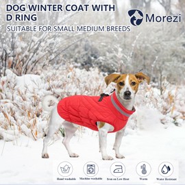 Dog Fleece Coat with D Ring Warm Coats Jackets Dogs Puppy Snowsuit Zipper Closure for Yorkie Terrier Schnauzer Poodle Border Collie Labrador Small Medium Breeds - Red - XLarge