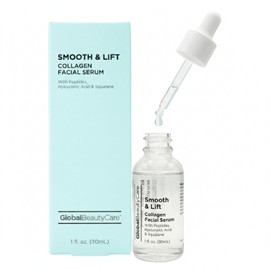 Global Beauty Care Suero Facial De Colágeno Smooth & Lift Con Péptidos, Ácido Hialurónico Y Escualano, 1 Fl Oz (30 Ml)