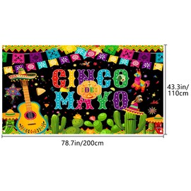 Cinco de Mayo Banner, Large Fabric Backdrop Decorations, Mexican Sign Photo Booth Backdrop Background for Party Supplies, 78 x 43INCH