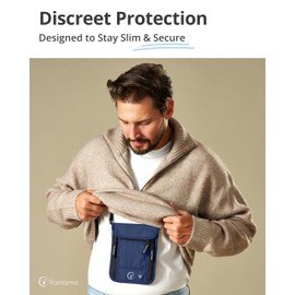 Premium Neck Wallet Travel Pouch and Passport Holder, RFID Protected, Fits Passport with cover. Passport Holder Neck For Men and Women, Deep Blue Black