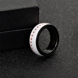 Zircobic Baseball Ring | Custom Sports Band Rotating Anxiety Relief Calming Jewelry | Black Stainless Steel Spinner Ring Band Size 9 | Ideal for American Ballgame Enthusiasts Players Fans