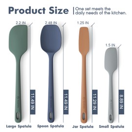 ChefAide 4 Pieces Silicone Spatula Set, Food Grade Rubber Spatula, Upgrade Strong Handle with Ergonomic Grip, Heat Resistant for Nonstick Cookware, Cooking