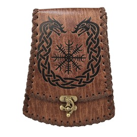 HiiFeuer Nordic Embossed Faux Leather Belt Bag, Medieval Retro Waist Bag, Vintage Portable Buckle Belt Pouch for Ren Faire (Brown A)
