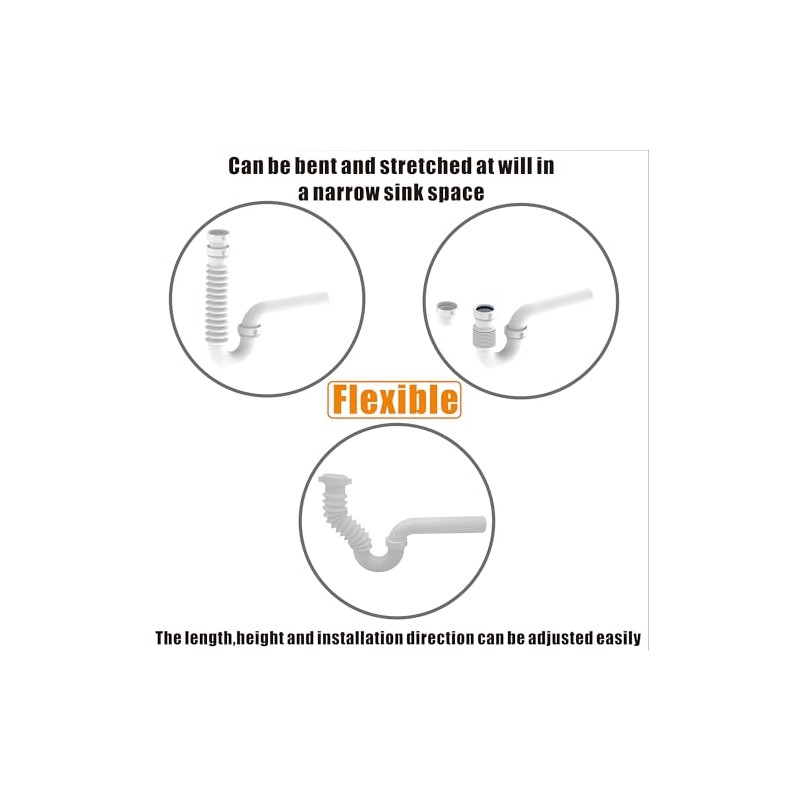 Flexible P Trap for Bathroom Sink, Flex Drain Pipe for