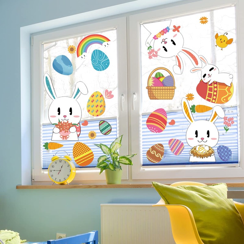 144pcs Easter Window Cling Stickers Easter Window Decoration Easter Egg