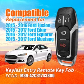 Keylessbest Replacement for 2015 2016 2017 Ford Fusion Edge Explorer Mustang Key Fob Remote Control M3N-A2C31243800 4 Buttons 315MHz