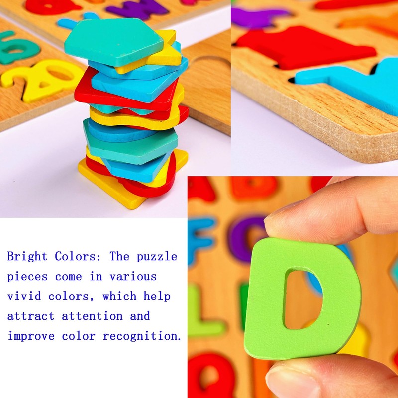 2PCS Wooden Alphabet & Shape Puzzles for Toddlers – Educational