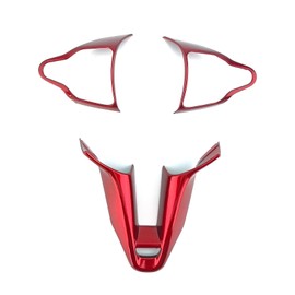 FUEISOF Car Steering Wheel Button Cover and Car Steering Wheel Sticker Cover Carbon Fibre Style Cover Trim Compatible with Hyundai I30 I30N (Red)