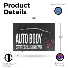 Auto Body Full Collision Repair Vinyl Decal 24 Inch x 36 Inch Weatherproof Heavy-Duty Adhesive Backing | Professional Vehicle Restoration, Paint Work | Made in USA