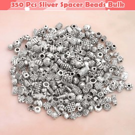 350 Pcs Silver Spacer Beads for Jewelry Making, Mixed Bulk Random Styles Metal Beads for Bracelets, Necklace, Earring Jewelry Making