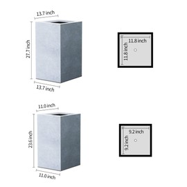 Kante 27.6",23.6" H Tall Rectangular Concrete Planter Set of 2, Modern Square Diameter Plant Pot with Drainage Hole and Rubber Plug for Indoor Outdoor Home Patio Garden, Slate Gray