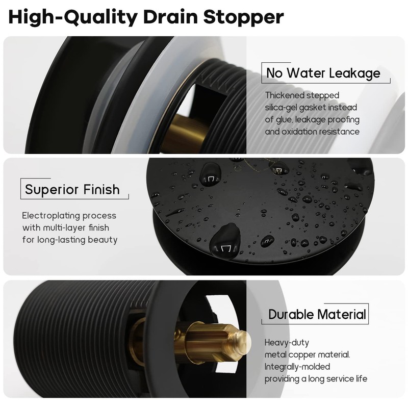 FerdY Pop-up Drain for Freestanding Bathtub, Matte Black Finish, cUPC