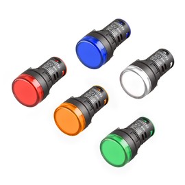 Heschen 22mm LED Indicator Pilot Light AD16-22D / S 110V AC 20mA Red Green Yellow Blue White Color Pack of 5