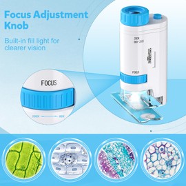 GlasFlength 60x-120x Mini Taschenmikroskop für Kinder und Erwachsene, Tragbares Handmikroskop mit Objektträgern, ideal für Schule und Minilabtests