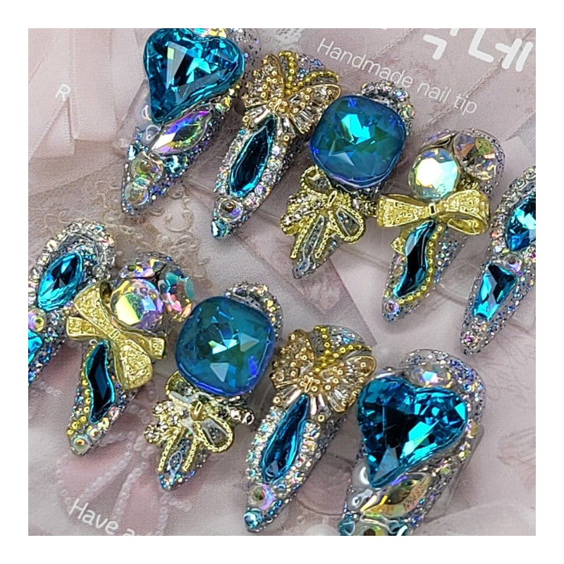 [Premium] Emerald Crush Handmade Nail Tips - Coffin Egg /