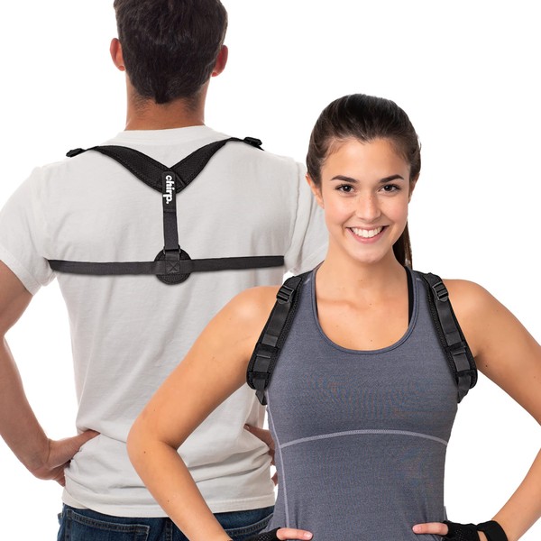 Chirp Upper Back Posture Corrector, Easy-to-Use Posture Corrector for Men and Women, Back and Shoulder Brace with Adjustable Straps, Back Brace for Posture and Spinal Alignment, Holds Up to 500 lbs. - Black