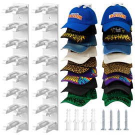 Jcocylse Pack of 16 Cap Holders - Practical Cap Holder Offers Space for 20 - Sturdy Hat Shelf for Hats, Scarves & Baseball Cap - Cap Holder for Hallway, Wardrobe & Entrance Area Type A (White)