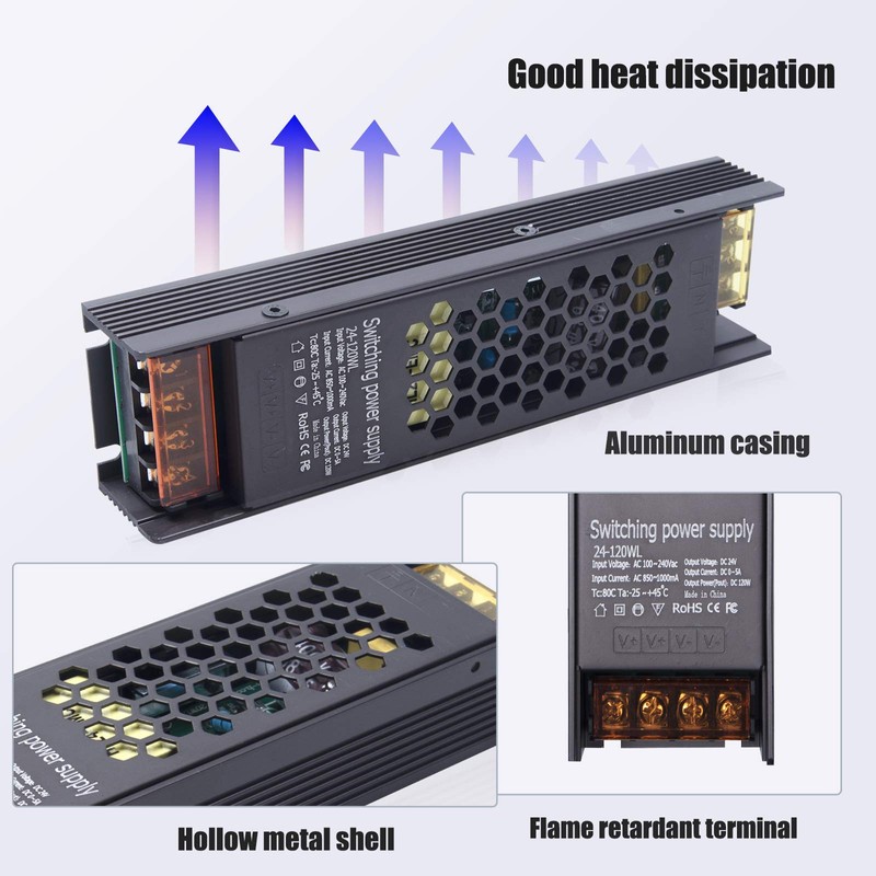 Lustaled 120W DC 24V LED Power Supply Driver - Waterproof