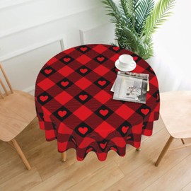 ABSOP Valentines Tablecloth 60 Inch Round Plaid Table Cloth Valentine's Day Decorations Tablecloth Red Love Heart Table Cover Washable Polyester Tablecloth for Party Holiday Kitchen Dining Room Decor
