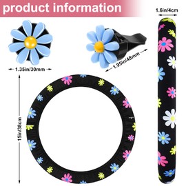 Frienda Set de 5 Accesorios para Coche Mariposa Cubierta de Volante de Mariposa Floral con Lindos Clips de Ventilación Tipo Margarita Accesorios Universales para Coche Verde Salvia (Estilo Margarita)