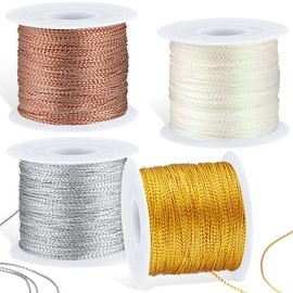 Shappy 440Yards x 1mm Metallic Cord Tinsel Rope for Craft Jewelry Making, Ribbon Wrap Thread Tag Cord for Christmas Ornament Hanging Decoration(Colorful White, Gold, Silver, Rose Gold)
