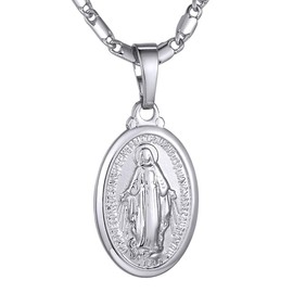 Miraculous Medal Of Blessed Virgin Mary Catholic Charm Pendant Necklace, Our Lady of Graces Chain Necklaces for Mother