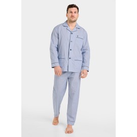 El Búho Nocturno Men's Long Cotton Pyjamas for Men Classic Lapel Button Jacket Checked Striped Hospital Pyjamas, Poplin Pyjamas Grey 1527_20, 3XL