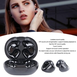 Clip-On 5.3 Earphones, HiFi Stereo, Open Ear, Wireless, Sports Business, Bone Conduction, Touch Control (BLACK)
