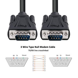 DTECH DB9 to DB9 RS232 Serial Cable Male to Male Null Modem Cord Cross TX/RX line for Data Communication (6 Feet, Black)