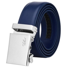 Falari Cinturón de vestir unisex de piel genuino con hebilla deslizante automática, 20 colores variados, recortado para adaptarse, 8170 - Azul marino, Mediano